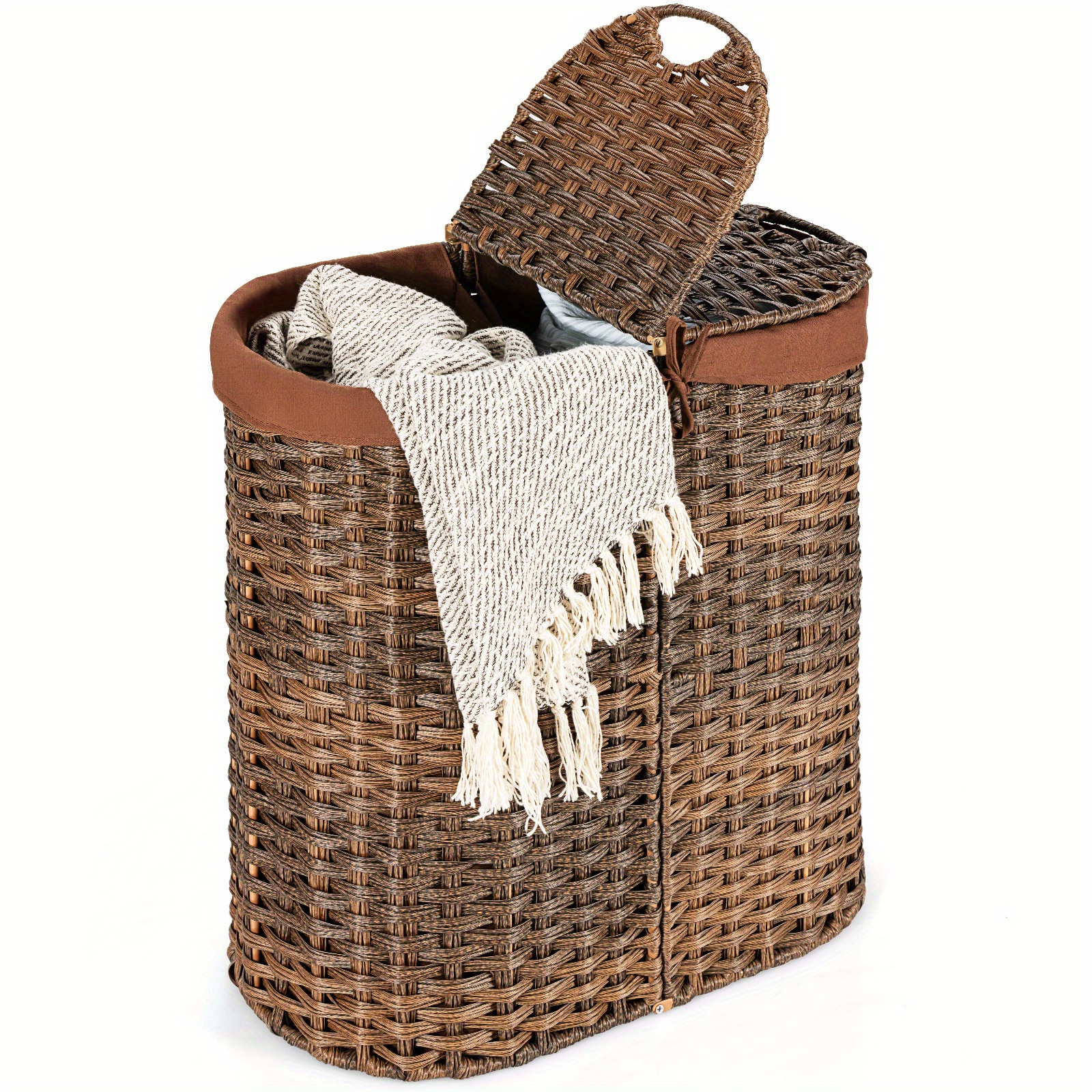

Safstar Handwoven Laundry Hamper Laundry Basket W/2 Removable Liner Bags Brown