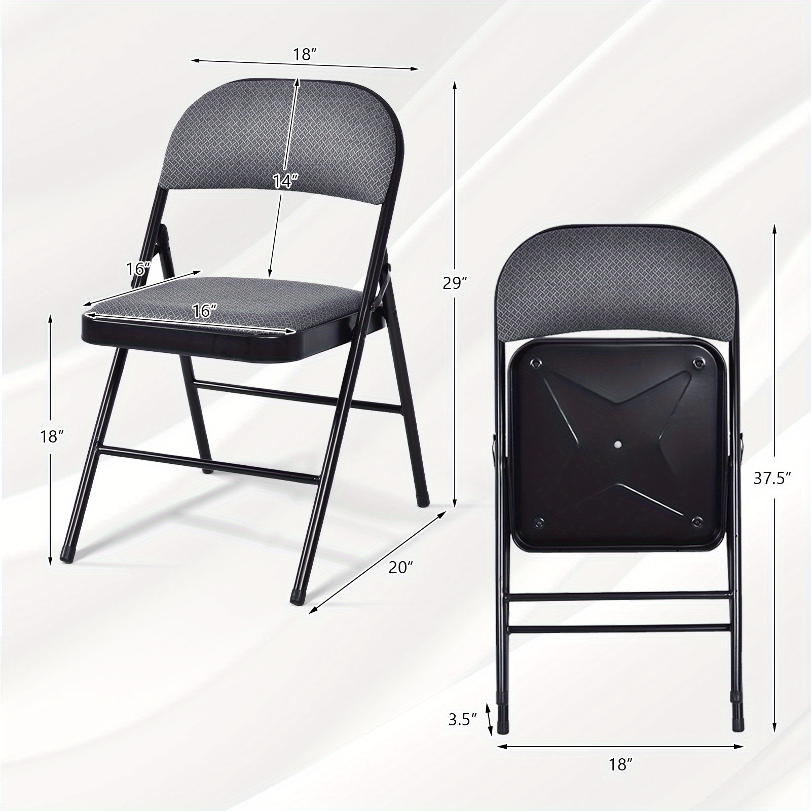 Lot 4 Chaises Pliantes Rembourrées Noir - Chaise D'Appoint Intérieur 175kg - Pieds Métal