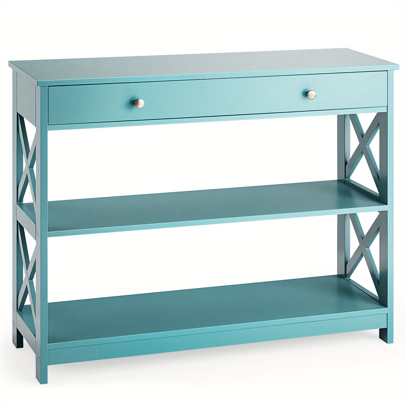 

Lifezeal 3-tier Console Table X-design Sofa Entryway Table With Drawer & Shelves Turquoise