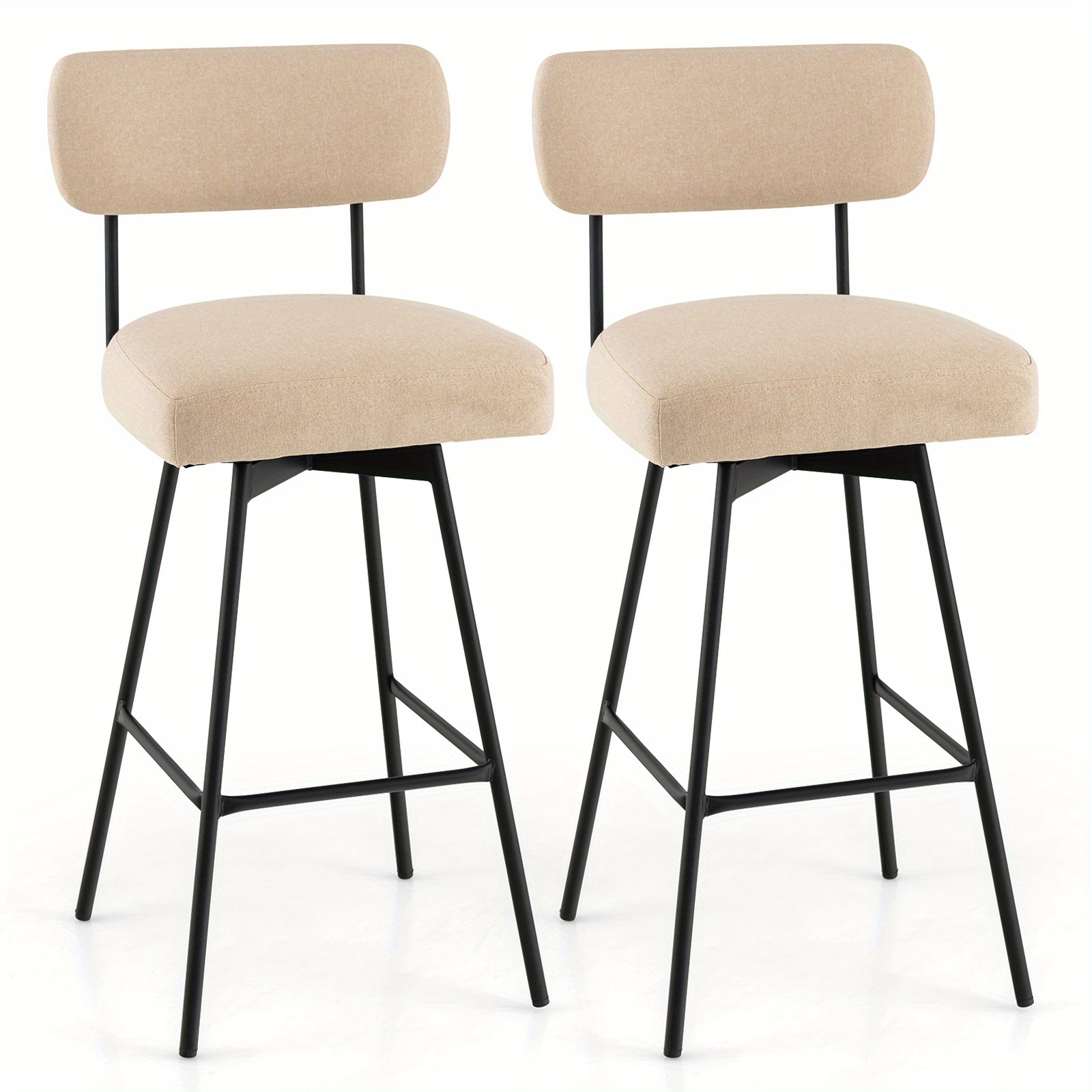 

Lifezeal Set Of 2 Swivel Bar Stools Bar Height Upholstered Kitchen Dining Chairs Beige