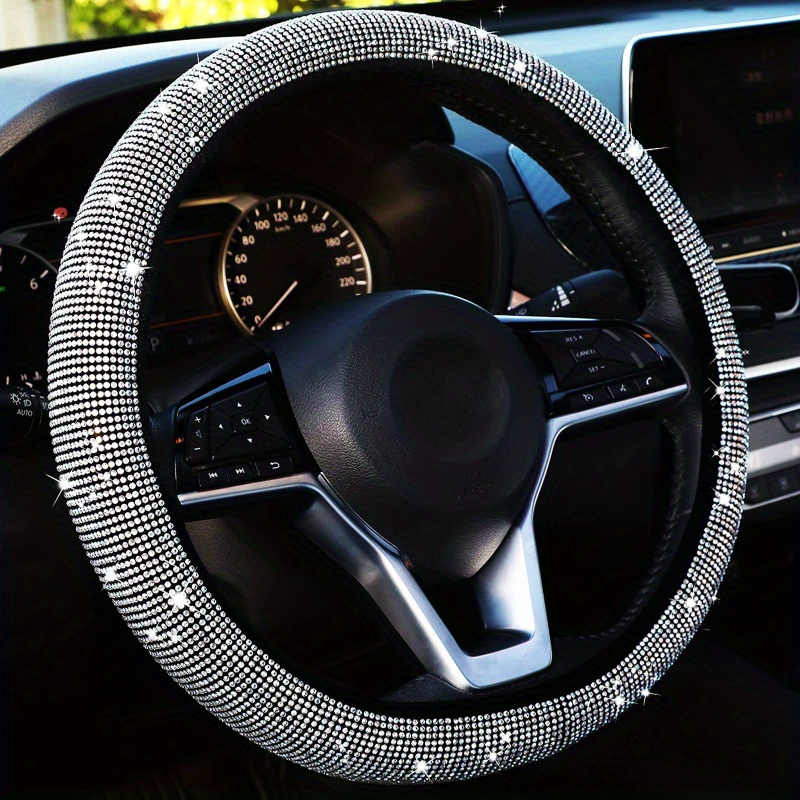 

Steering Wheel Cover - Rhinestone Non-slip Sequin Vehicle Steering Protector, Elastic Fit For Standard Wheel Sizes Without Inner Circle