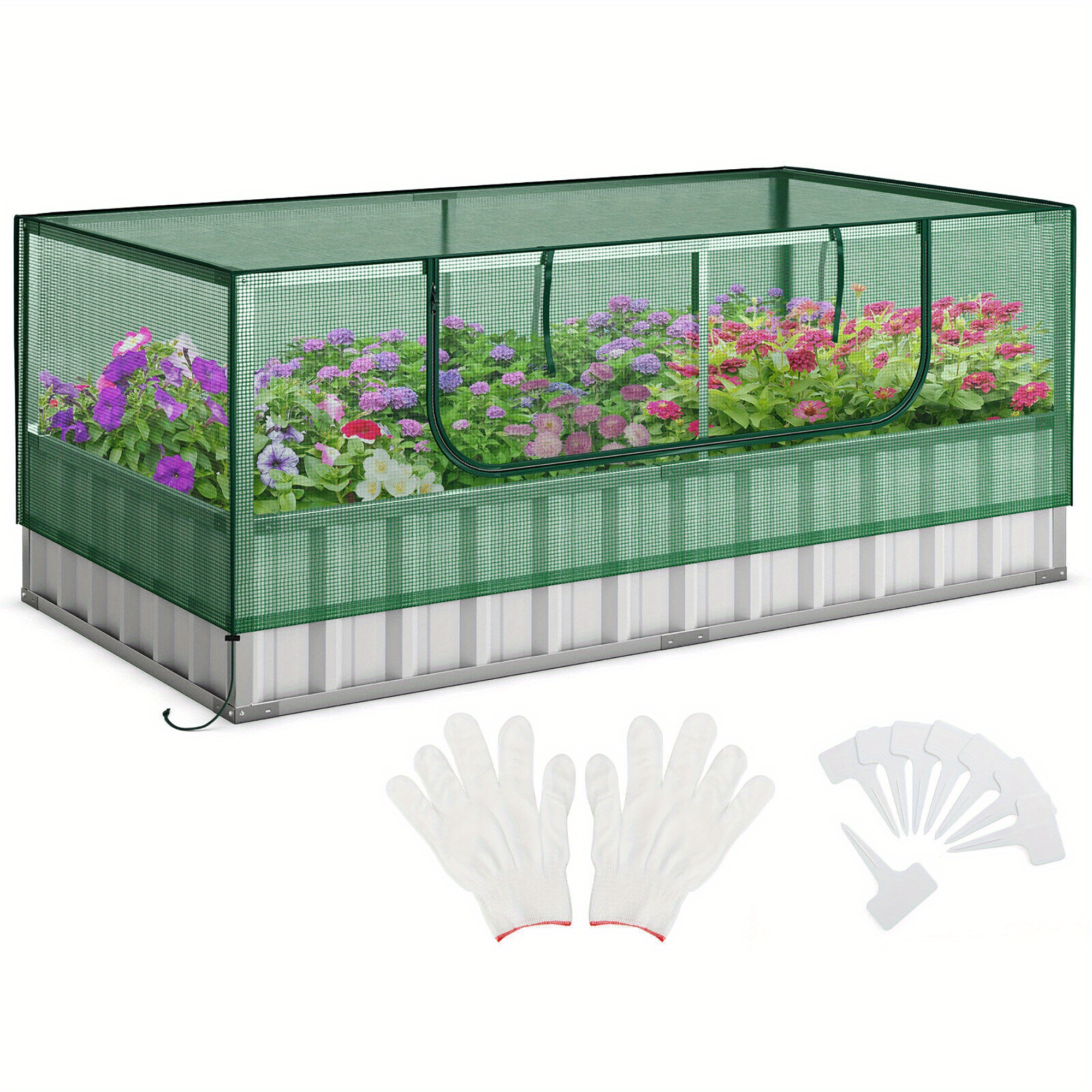 

Gymax 69'' X 36'' X 28'' Galvanized Raised Garden Bed W/ Cover Roll-up Window Greenhouse