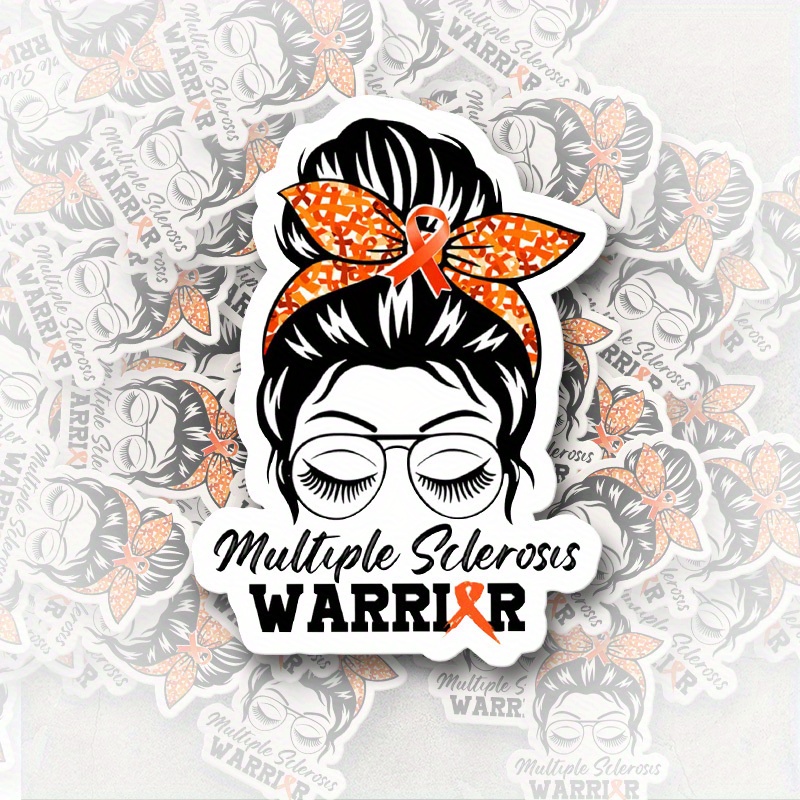 

Multiple Sclerosis Warrior Vinyl Decal - Orange Ribbon Ms Awareness Messy Bun Sticker - Support Gift For Patients - Single Use Adhesive For Laptop, Water Bottle, Car, Helmet, Wall