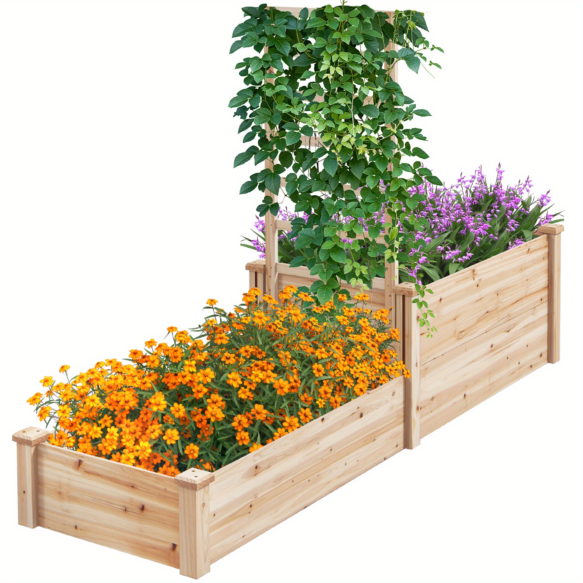 

Gymax Raised Garden Bed W/ 2 Planter Boxes & Trellis Outdoor Wooden Planter Box Kit For Sapling