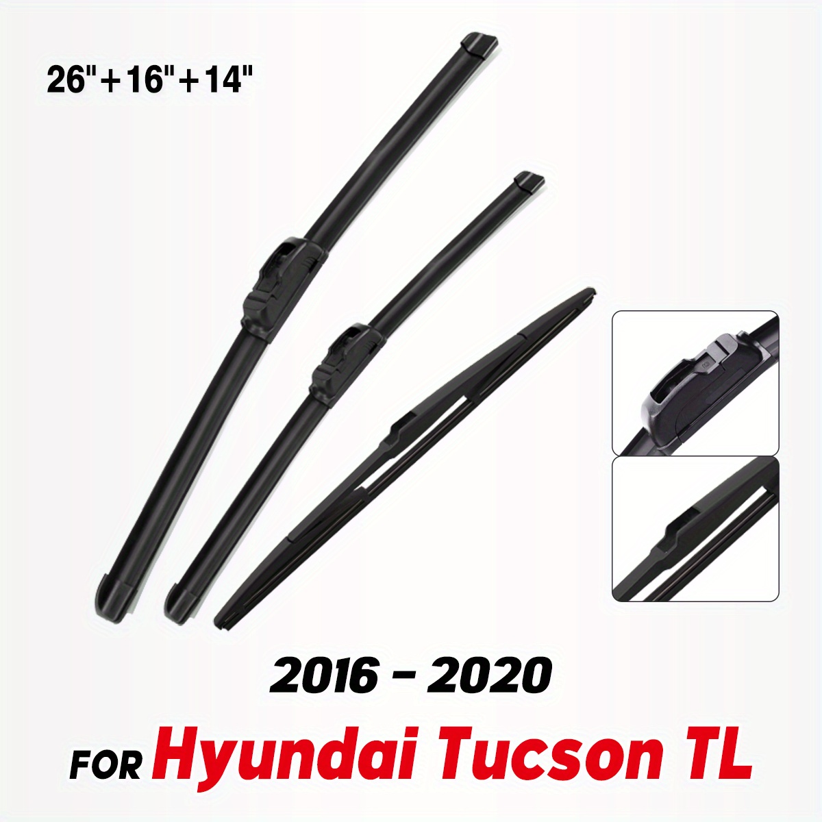 TEMU Wiper Front And Rear Wiper Blades Set For Tucson Tl 2016-2020 Windshield Windscreen Window Brushes 26 X 16 X 14 Inches