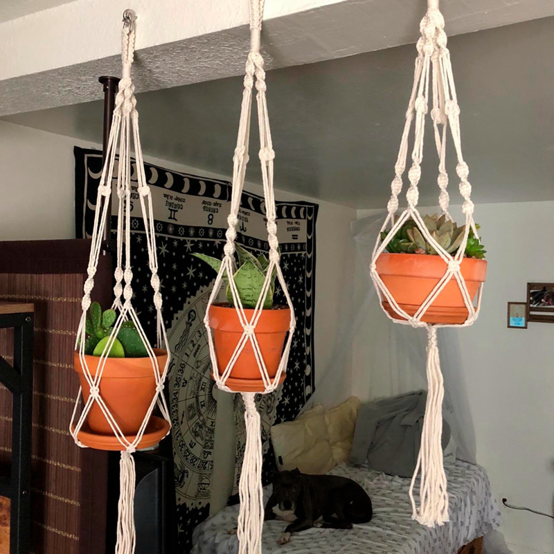 

2pcs Macrame Handmade Plant Hanger Baskets Flower Pots Holder Balcony Hanging Decoration Flowerpot Net Bag Home Garden Supplies