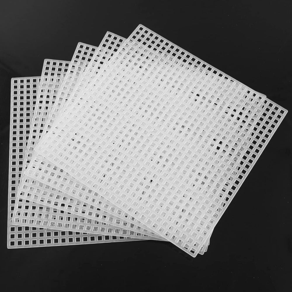 

5pcs Square Plastic Mesh Needlepoint Blank Canvas Plastic Mesh Canvas Sheets For Embroidery, Acrylic Yarn Crafting, Knit And Crochet Projects, White