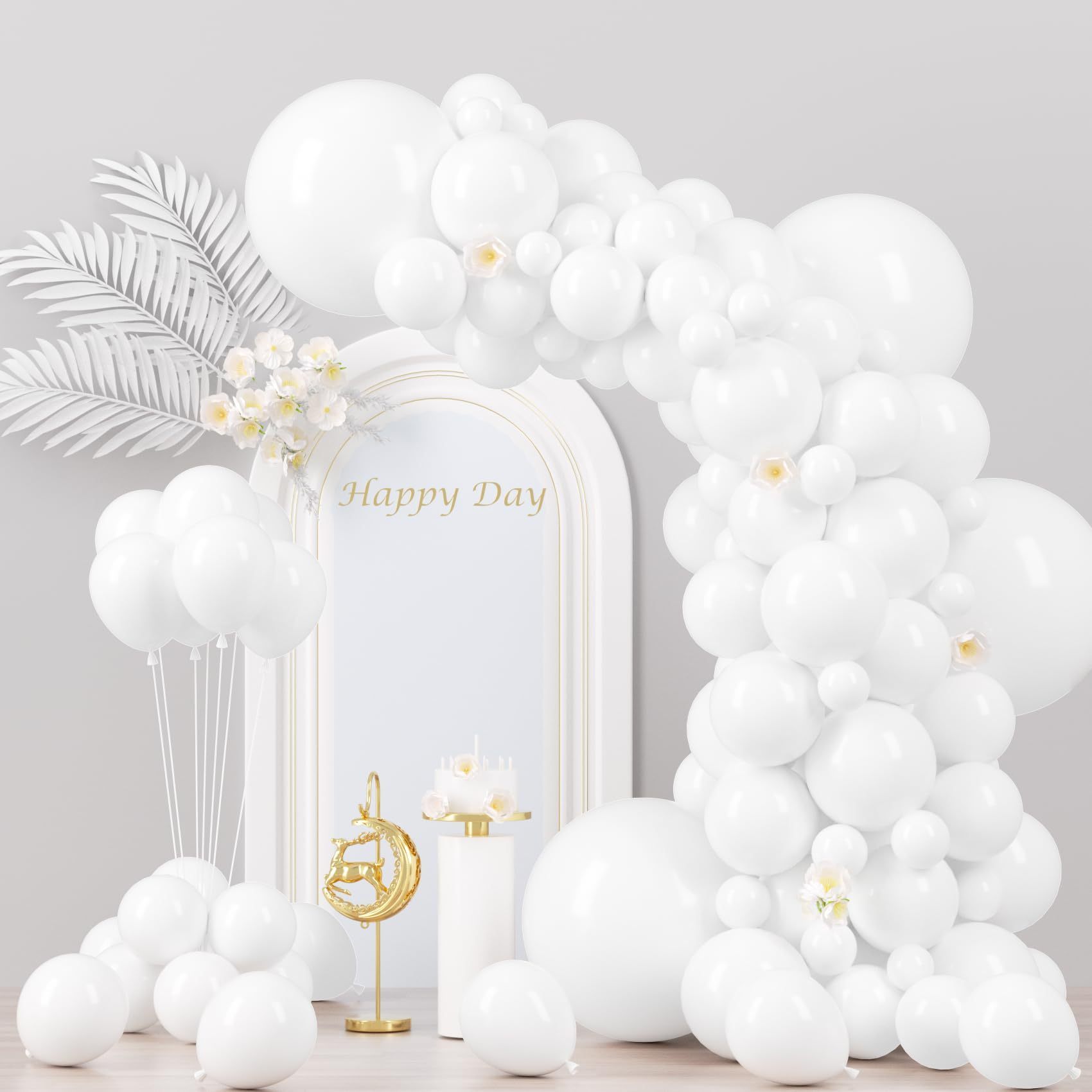

132-piece White Latex Balloon Set - Assorted Sizes 18", 12", 10", 5" For Birthday, Shower, Graduation, Wedding & Anniversary Celebrations