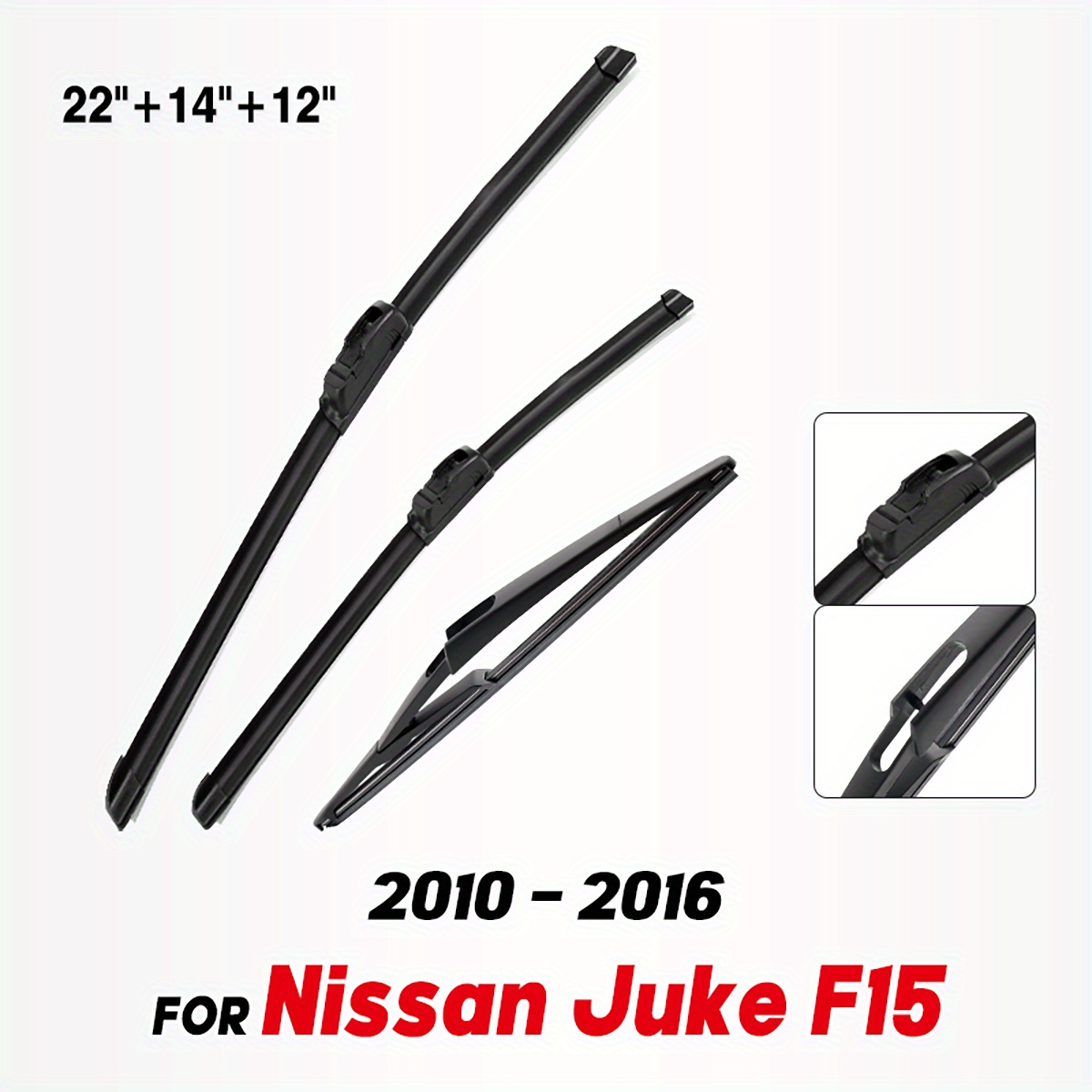 TEMU Set di spazzole tergicristallo anteriori e posteriori per NISSAN Juke F15 dal 2010 al 2016, spazzole per parabrezza da 22", 14" e 12"