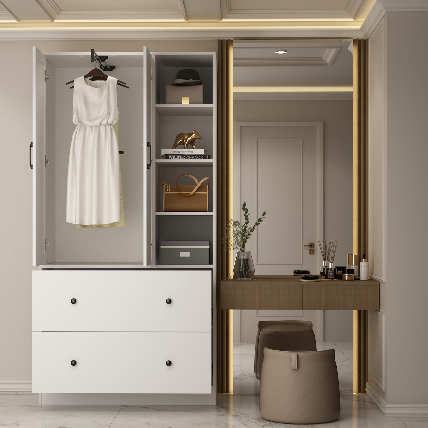 

Armoire Wardrobe Closet With Doors And Mirror, Wardrobe With Hanging Rod, Clothes Wardrobe With Drawers And Shelves, Modern Wardrobe Closet