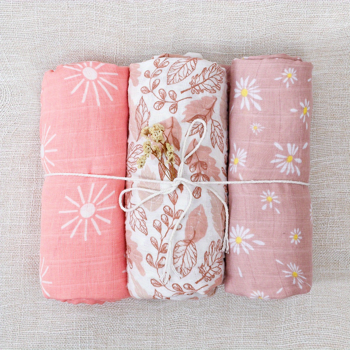 Image of 3pcs/set 100% Muslin Swaddle Neutral Soft Muslin Baby Wrap 110*120cm 2 Layers Infant Baby Muslin Blanket