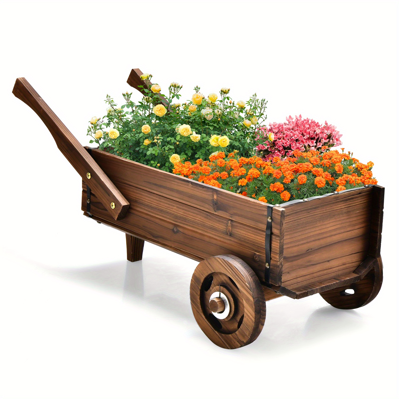TEMU Decorative Wagon Cart Plant Stand Wooden Raised Garden Planter Box