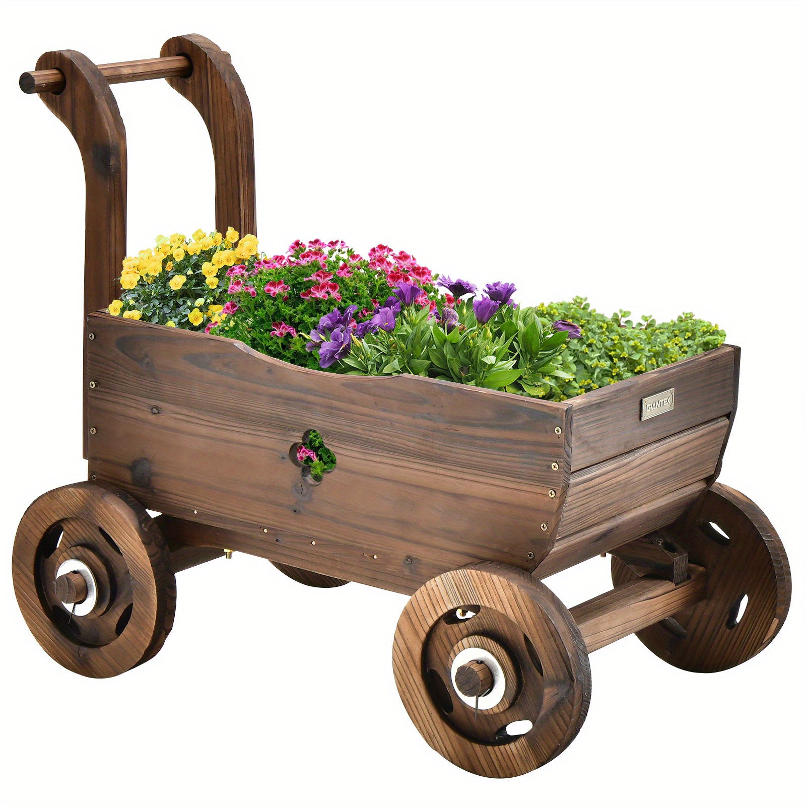 

Decorative Wagon Cart Plant Stand Wooden Raised Garden Planter Box