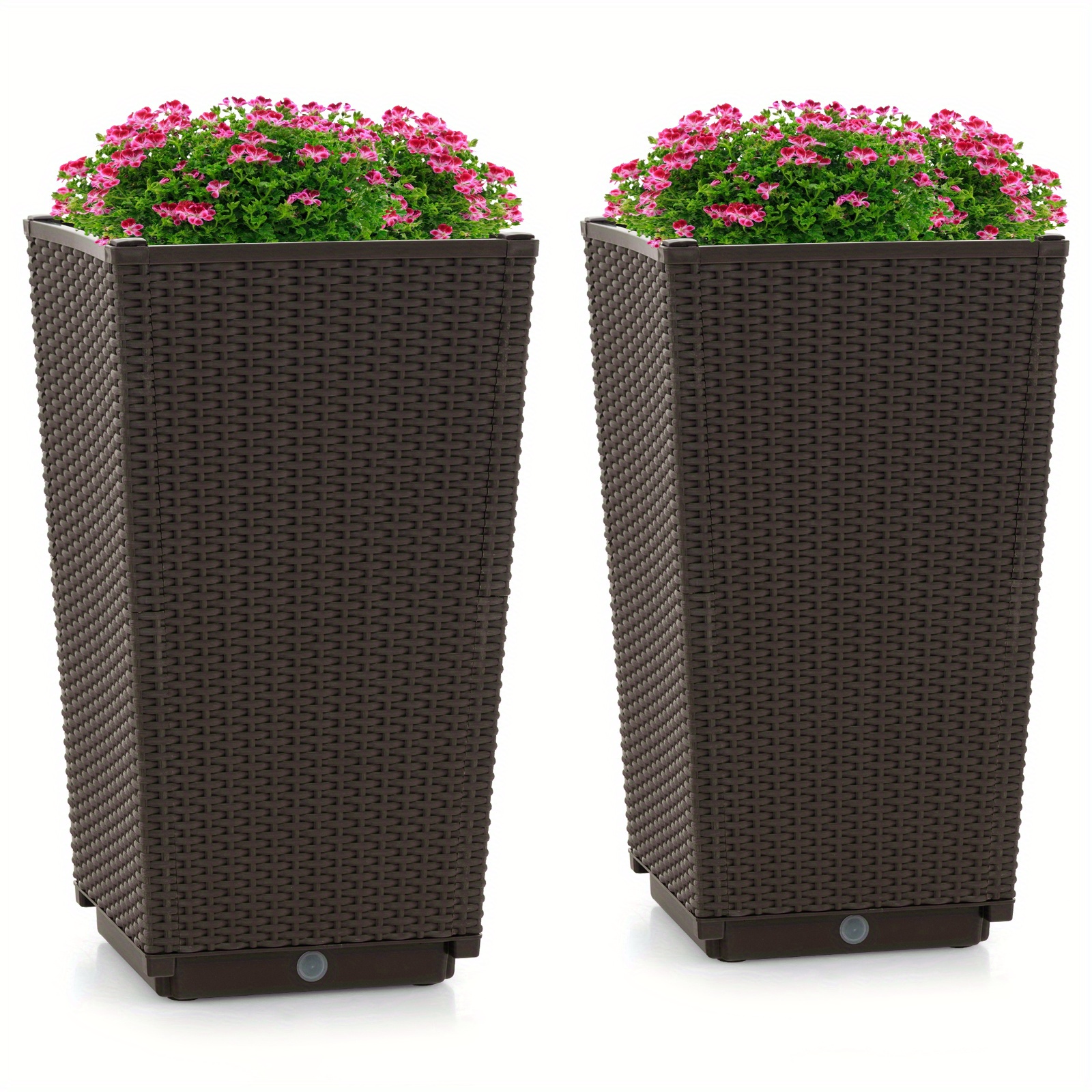 

2pcs Outdoor Wicker Flower Pot 22.5" Tall Planters With Drainage Hole Coffee