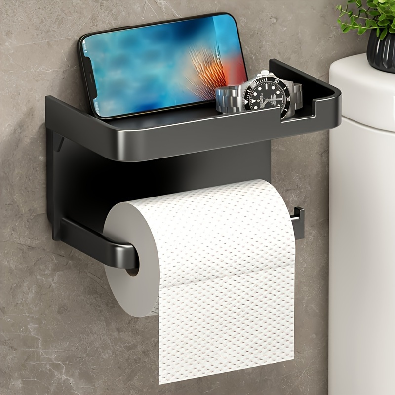 Porte Papier Toilette Mural Sans Perçage - Support WC Gris Anthracite - Avec Adhésif Fort Et Option Vis - Anti-chute, Multifonction