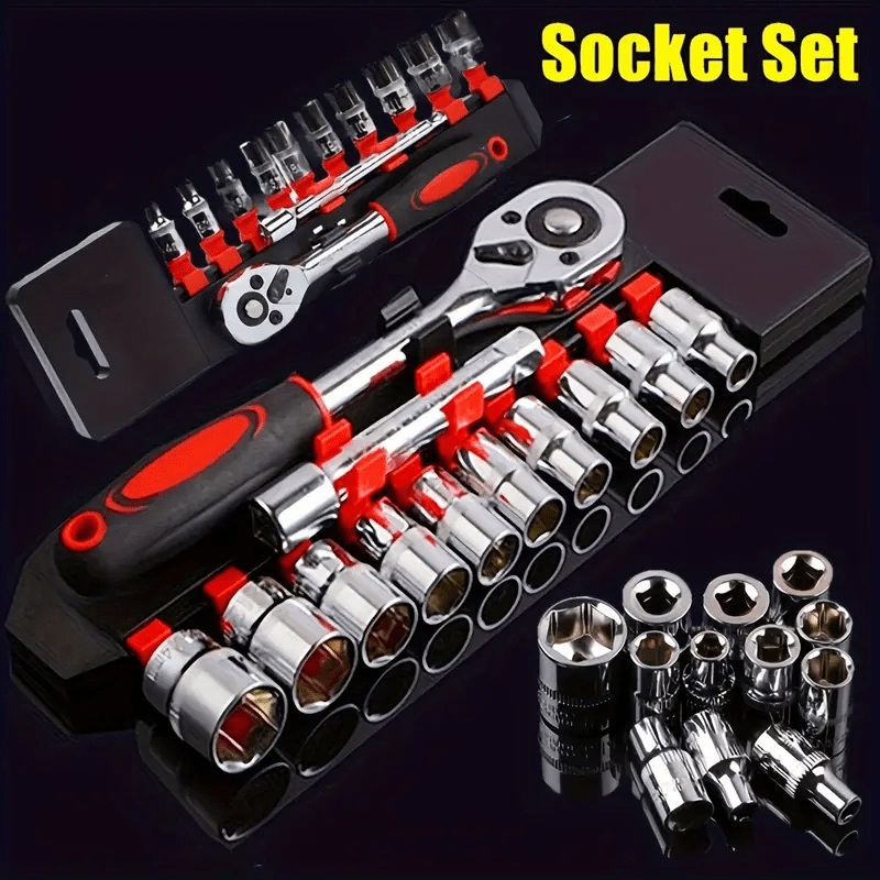 

Carbon Steel 12-piece Socket Set With 1/4" Drive Ratchet Wrench, Multi-use Tool Kit For Vehicle And Bicycle Maintenance, Essential Home Garage Repair Tools