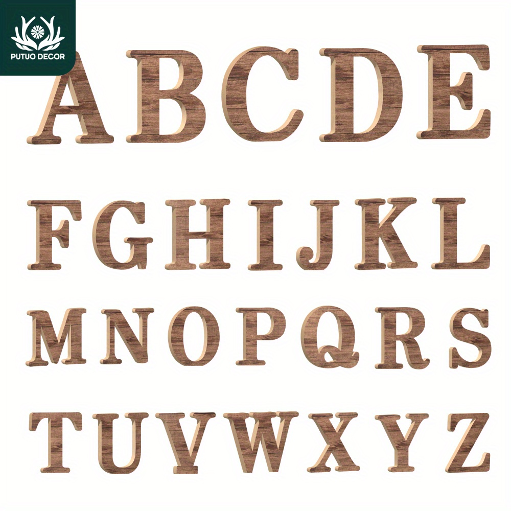 

1pc Putuo Decor Customizable Wooden Alphabet - 26 English Letters Wood Grain Pattern, Ideal For Home Farmhouse, Office, Cafe Desk