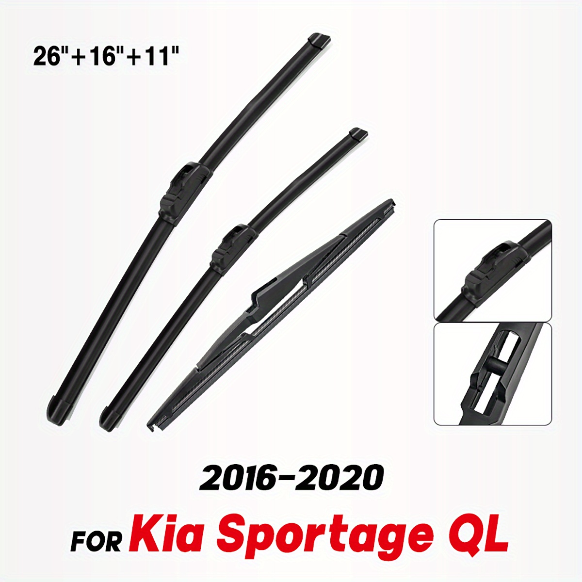 TEMU Wiper Front & Rear Wiper Blades Set For Sportage Ql 2016 2017 2018 2019 2020 Windshield Windscreen Window 26"16"11"