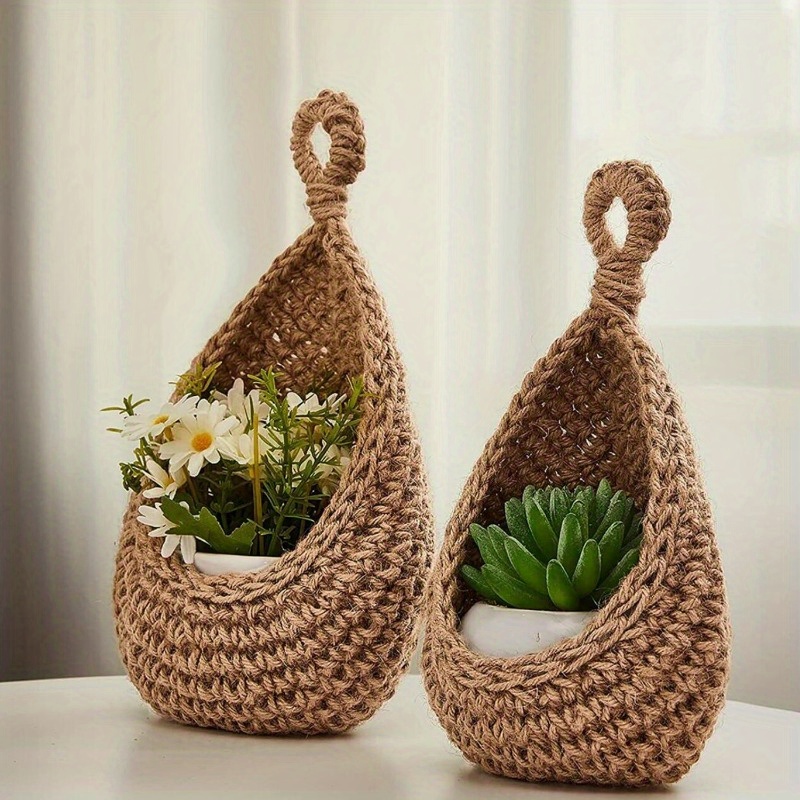 

Versatile Hand-woven Cotton Rope Basket - Wall Hanging Fruit & Vegetable Storage, Orchid Pot Holder For Home Decor Hanging Flower Basket Artificial Hanging Flower Baskets