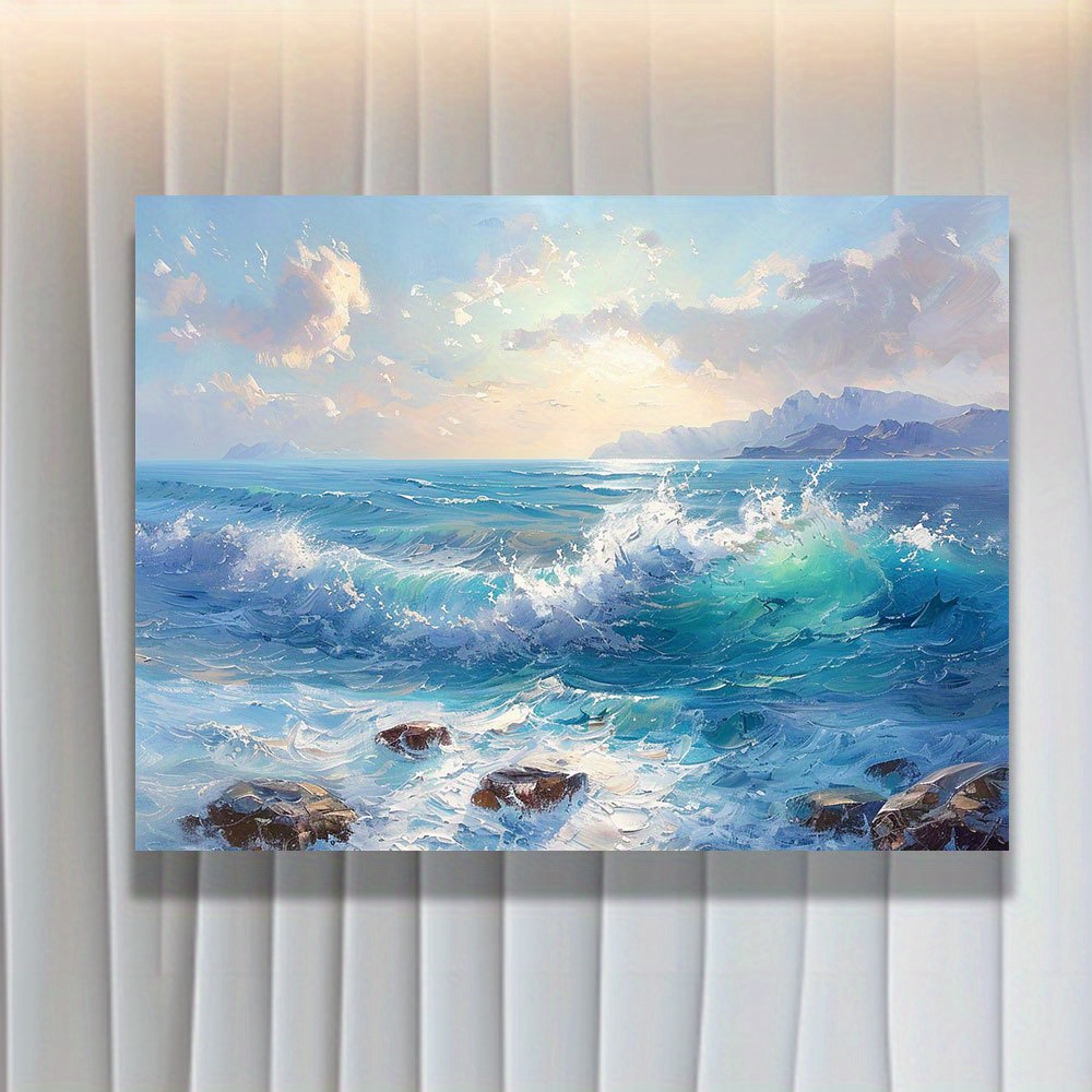 

Canvas Wall Art - Ocean Sea Waves Landscape Painting For Living Room, Bedroom, Studio And Hallway - Vivid Seascape Artwork - Modern Home Decor Unframed Canvas Print 12x16 Inches