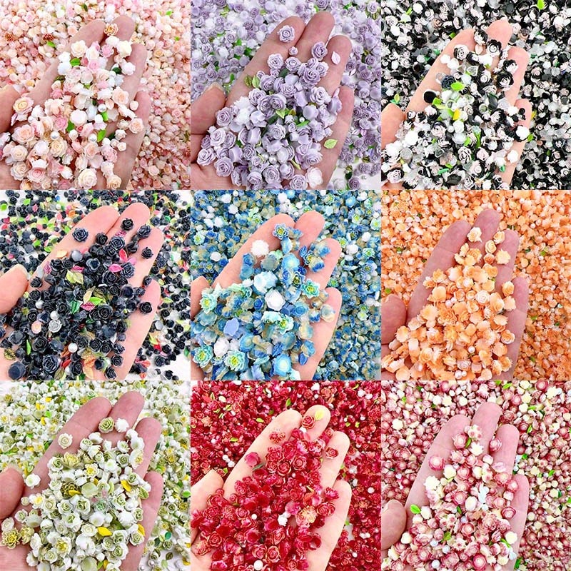 

60pcs Resin Flower & Leaf Nail Charms Set - Vibrant, -the-dark Mix With Pearls For Diy Nail Art, -free, Charms For Nails