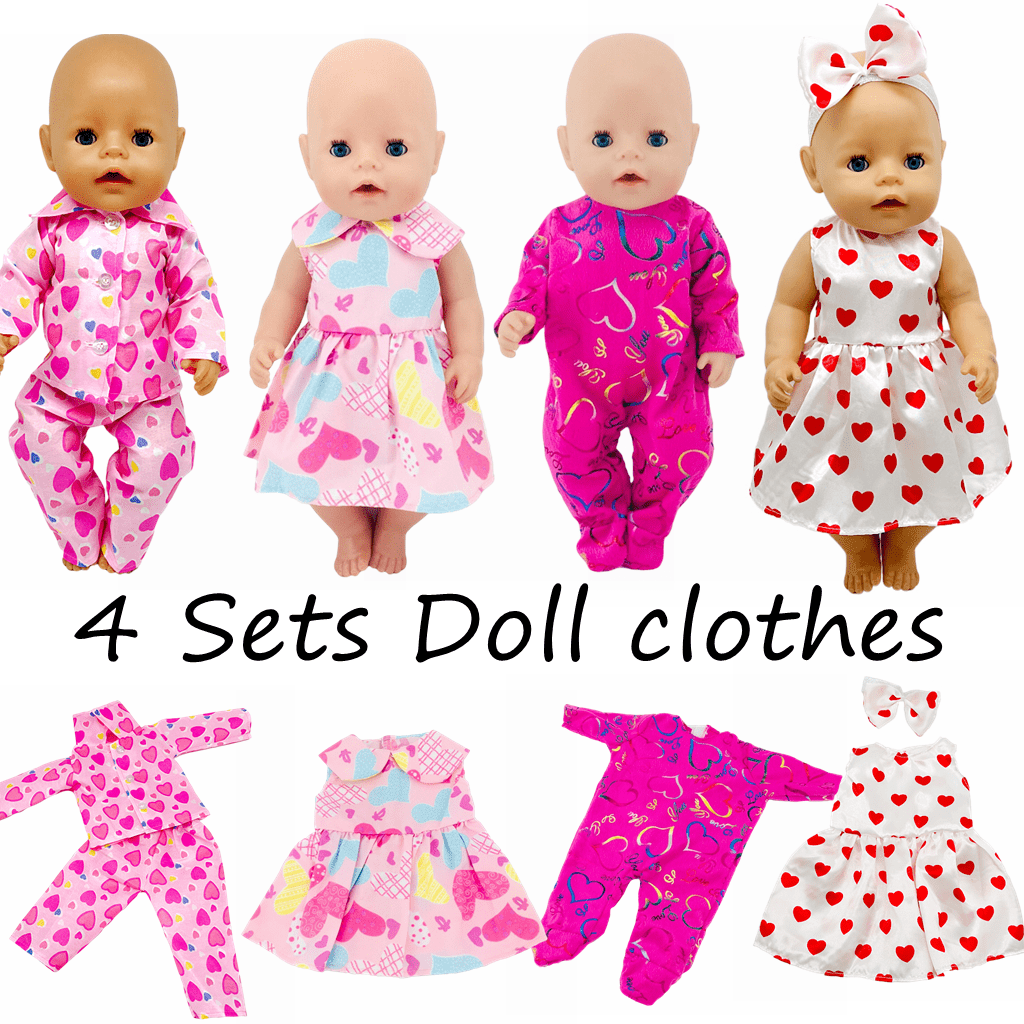 

4 Sets Doll Clothes For 18 Inch Dolls - Includes Jumpsuits, Dresses & Matching Headbands - 15-18" Dolls - Ideal Toy Gift For Kids Aged 3-6 Years