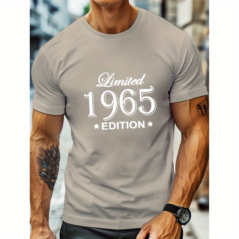 

Limited Edition 1965 Year Of Birth Print, Men's Casual Outdoor Loose Short Sleeve T-shirt, Comfort Fit For Daily Wear