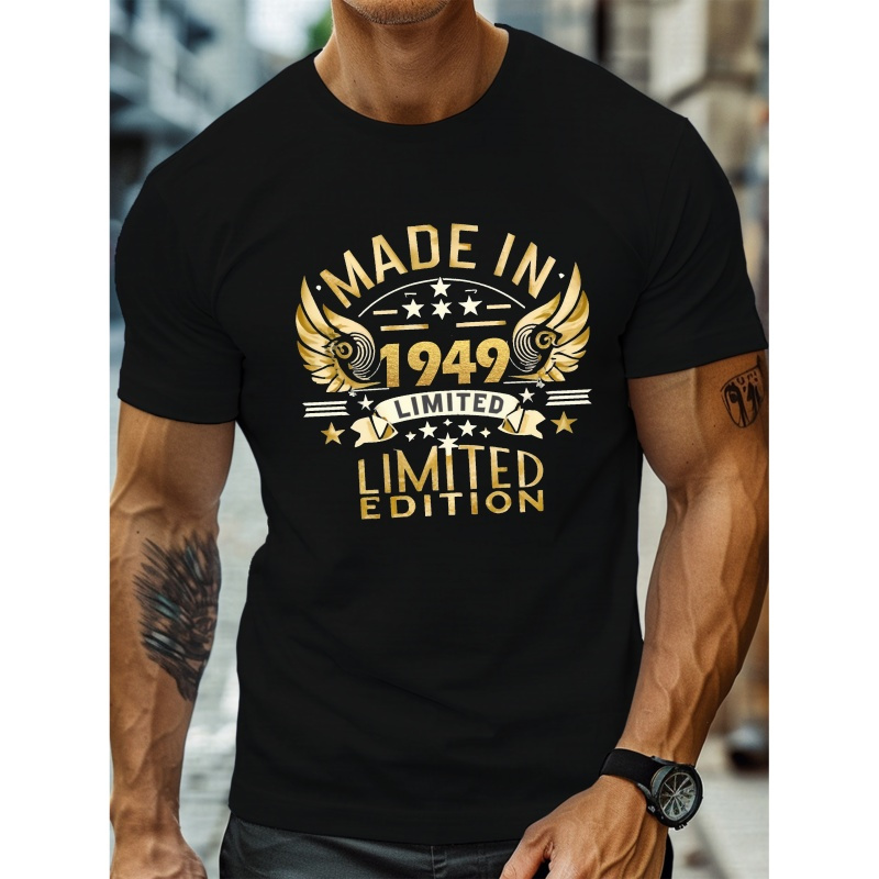 

' Made In 1949 ' Letter Print Stylish T-shirt For Men, Casual Summer Top, Comfortable And Fashion Crew Neck Short Sleeve, Suitable For Daily Wear