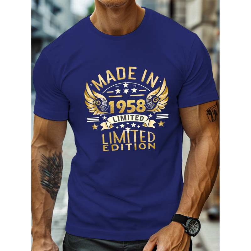 

' Made In 1958 'creative Print Summer Casual T-shirt Short Sleeve For Men, Sporty Leisure Style, Fashion Crew Neck Top For Daily Wear
