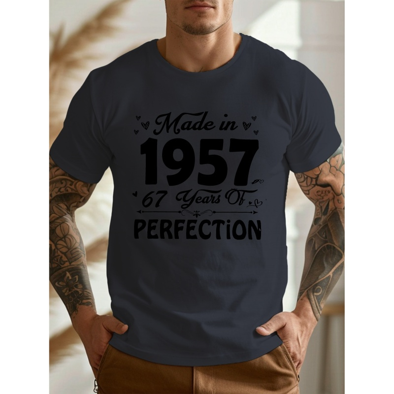 

' Fabriqué en 1957 ' Imprimé T-shirt décontracté d'été à manches courtes pour hommes, style sport loisir, haut à col rond tendance pour un usage quotidien