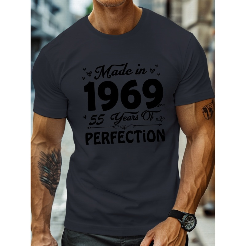

1969 55 Years Of Being Perfection Print Tee Shirt, Tees For Men, Casual Short Sleeve T-shirt For Summer