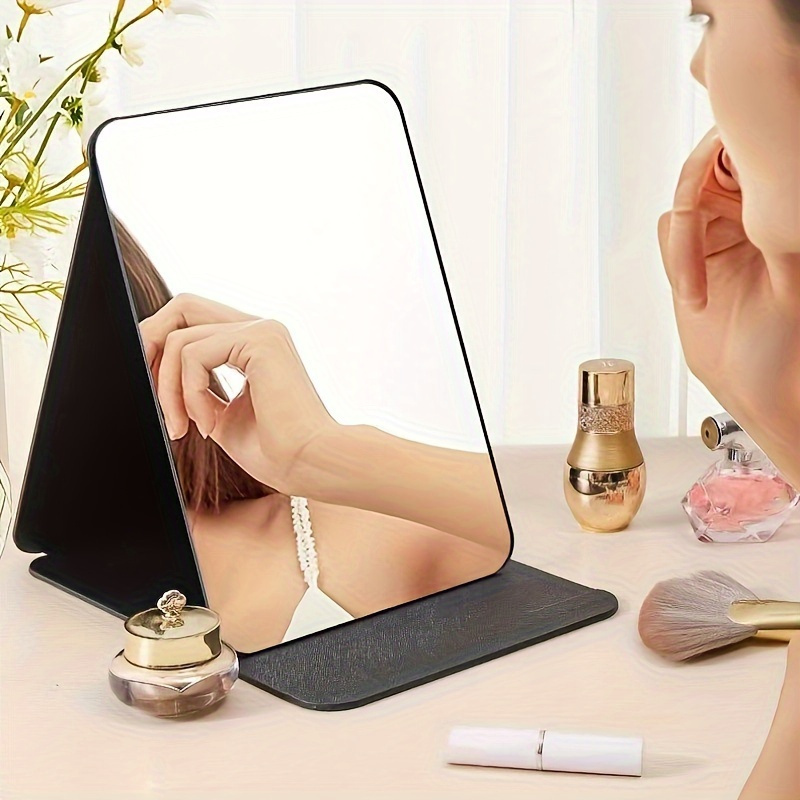 

Foldable Leather Vanity Mirror For Travel, Tabletop Cosmetic Mirror With Polished Finish, Cartoon Theme Design, Sulfate-free And Without Batteries - Ideal For Makeup, Room Decor, And Beauty Gifts
