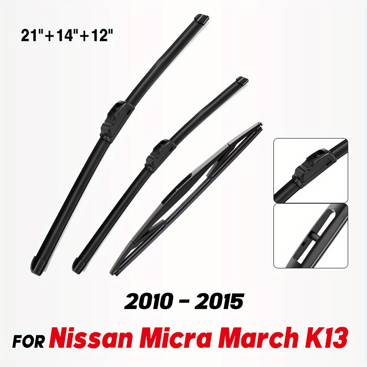 TEMU Wiper Front & Rear Wiper Blades Set Kit For March K13 2010 - 2015 Windshield Windscreen Window 21