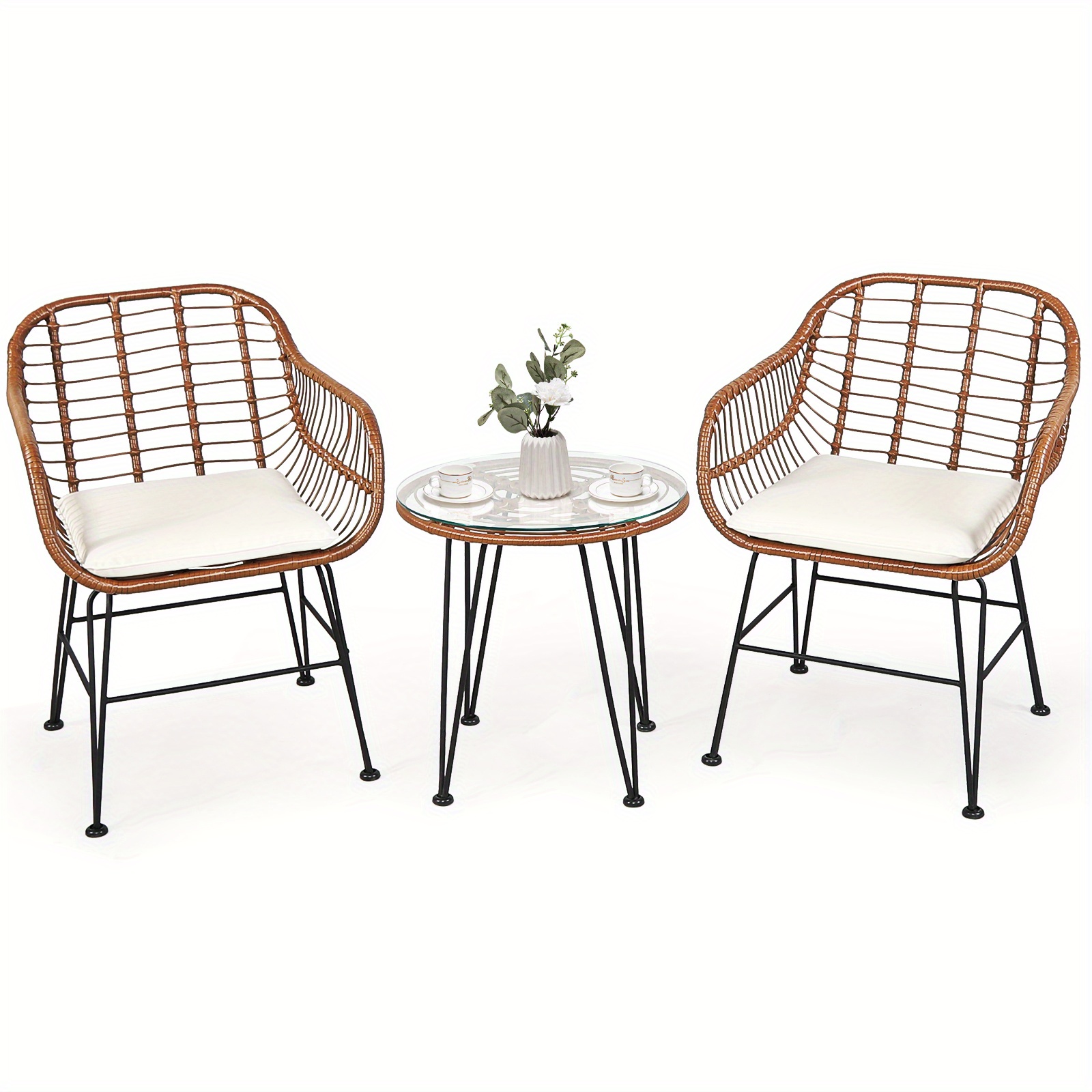 

Lifezeal 3pcs Patio Rattan Bistro Set Coffee Table Armchair Garden Cushion