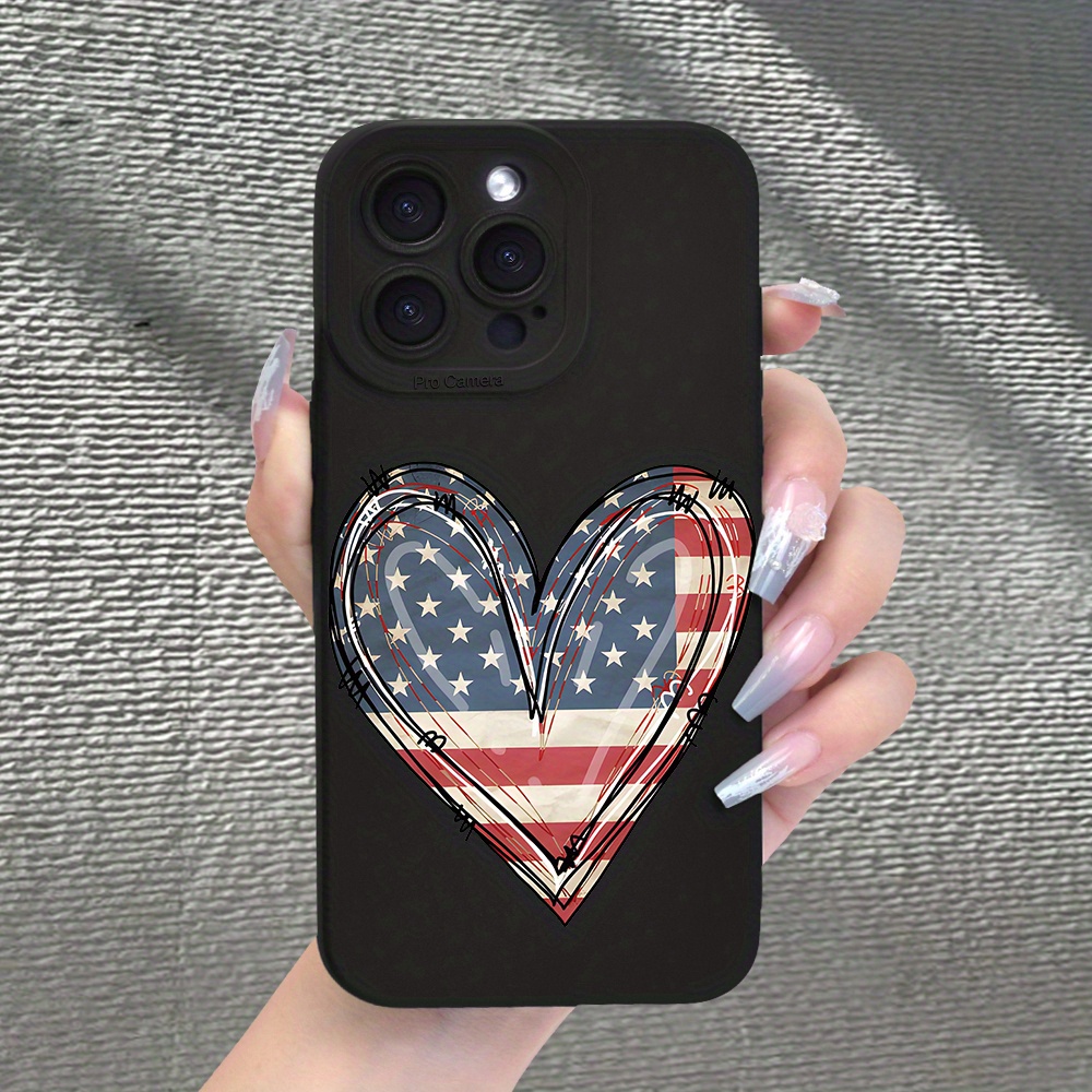 

American Flag Heart Design Anti-fingerprint Matte Finish Tpu Case With Full Camera Protection Shockproof For Iphone 11 12 13 14 15 Pro Max Xs Xr X 7 8 Plus Se - Gift For Parents And Friends