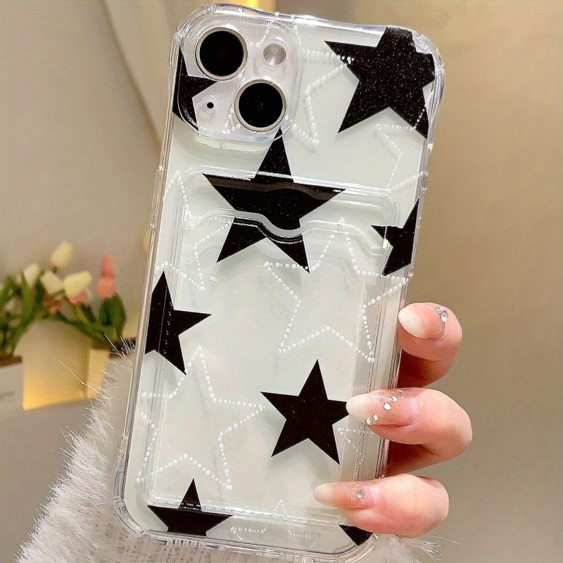 

Star Pattern Transparent Tpu Card Holder Phone Case Bundle For Iphone 11/12/13/14/15, Xr/xs/x, 7 Plus/8 Plus - Card Slot Clear Soft Cover