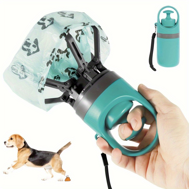 

1pc Teal Portable Dog Scooper With Built-in Waste Bag Dispenser - , Six- Design For , Battery-free, Plastic, Ideal For Outdoor Use, Pet Waste Bag Dispenser