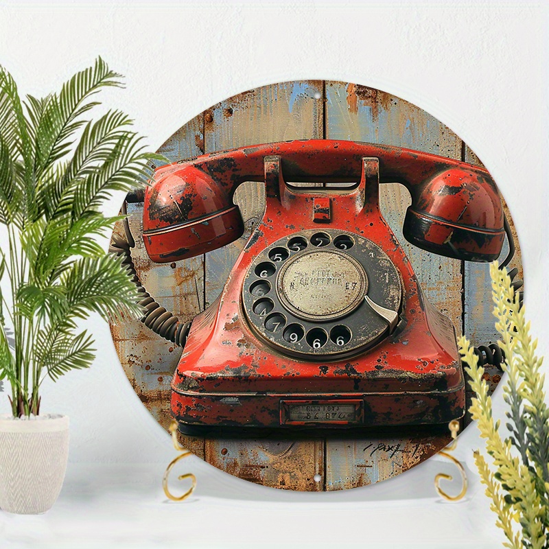 

Vintage Red Telephone Round Metal Sign - 1pc, Waterproof Aluminum Wall Art With Pre-drilled Holes, Hd 2d Print Retro Phone Decor For Home, Room, Office, 8x8 Inches (20x20 Cm)