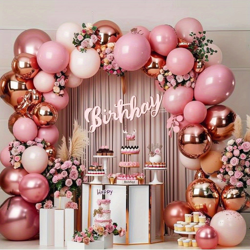 

99-piece Pink & Metallic Rose Balloon Kit - Ideal For Weddings, Birthdays, Anniversaries, Graduations & More - Versatile Indoor/outdoor Embellishment