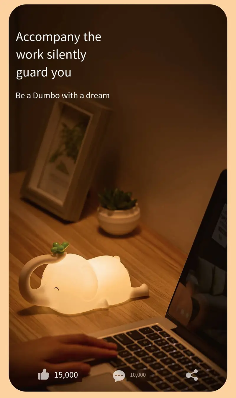 1pc usb rechargeable elephant shaped led night light silicone pat lamp for sleep portable induction bedside stand indoor use electronic components lithium battery usb charging 36v Product details 1