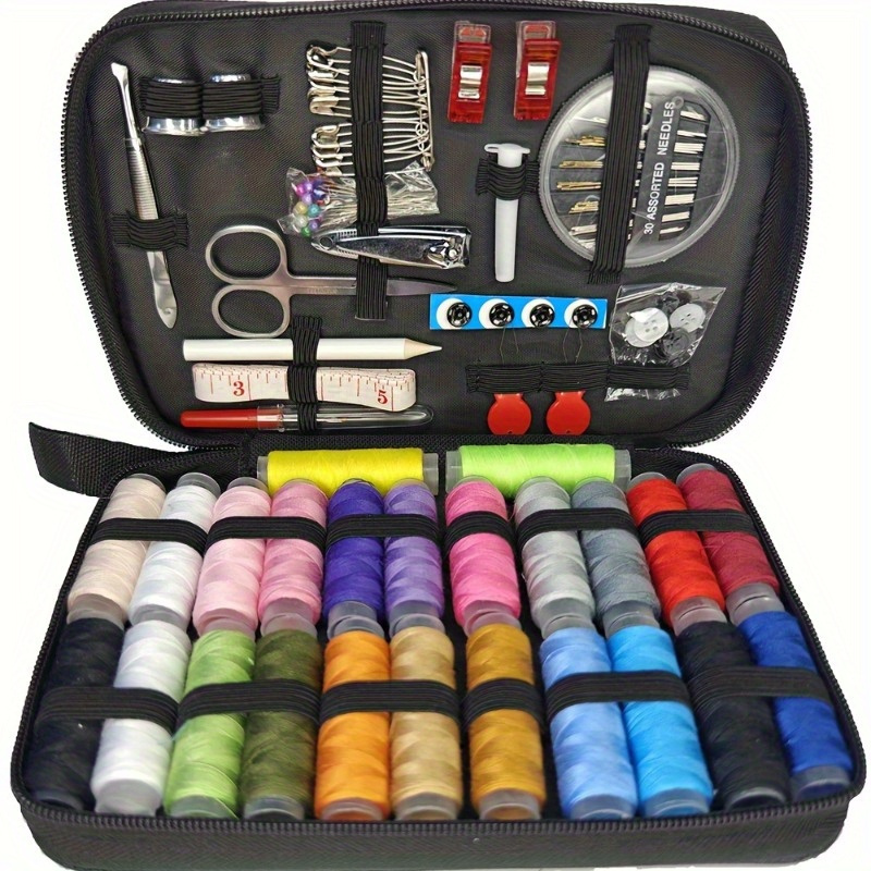 

27-piece Sewing Kit With Durable Black Zippered Storage Case - Complete Household Hand Sewing Tool Set With Thread, Needles, Pins, Scissors, And Measuring Tape