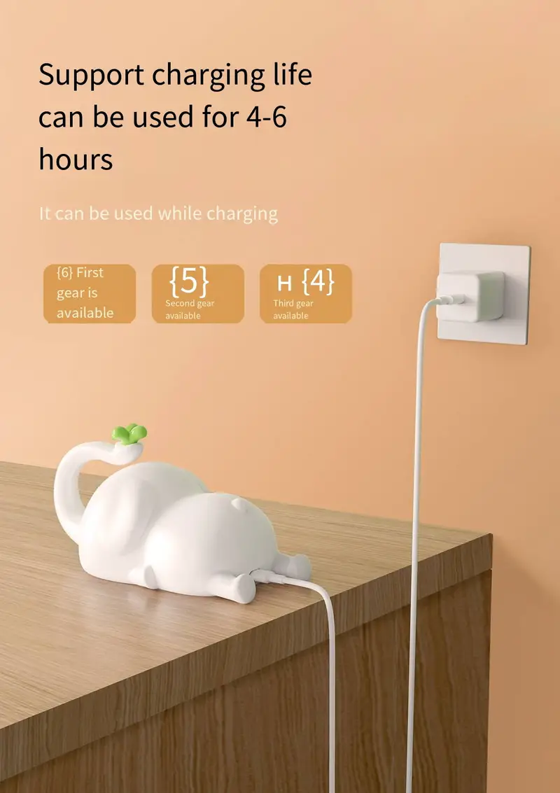 1pc usb rechargeable elephant shaped led night light silicone pat lamp for sleep portable induction bedside stand indoor use electronic components lithium battery usb charging 36v Product details 2