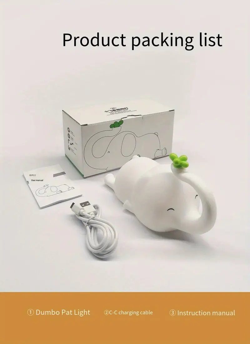 1pc usb rechargeable elephant shaped led night light silicone pat lamp for sleep portable induction bedside stand indoor use electronic components lithium battery usb charging 36v Product details 4
