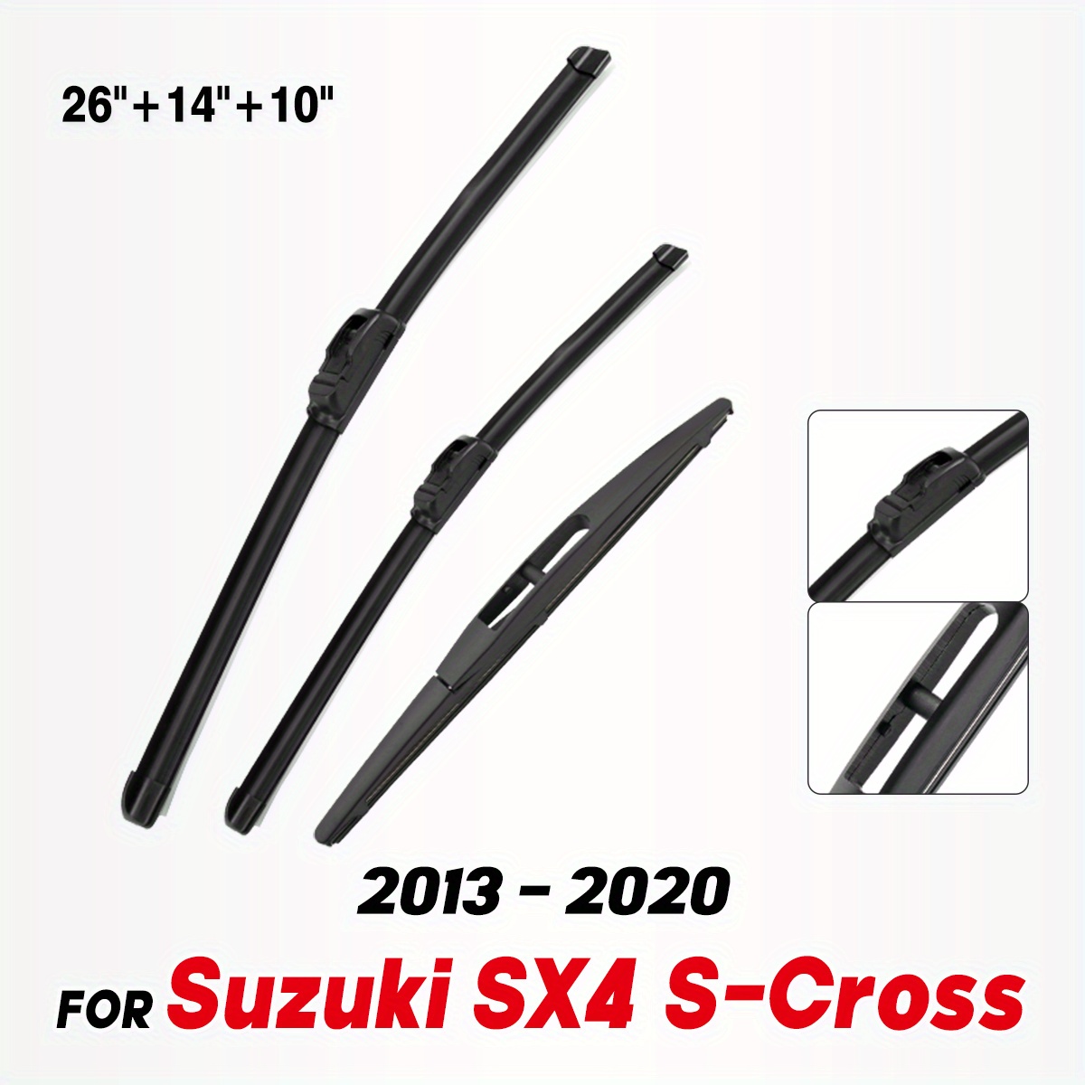 TEMU Set Of Front And Rear Wiper Blades For Sx4 Models From 2013 To 2020, Including Windshield Sizes Of 26