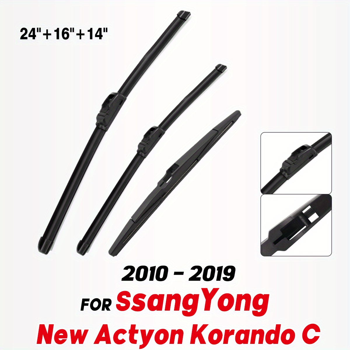 TEMU Set di spazzole tergicristallo anteriore e posteriore per Ssangyong New C 10-19 Parabrezza Finestrino 24X16X14 Pollici