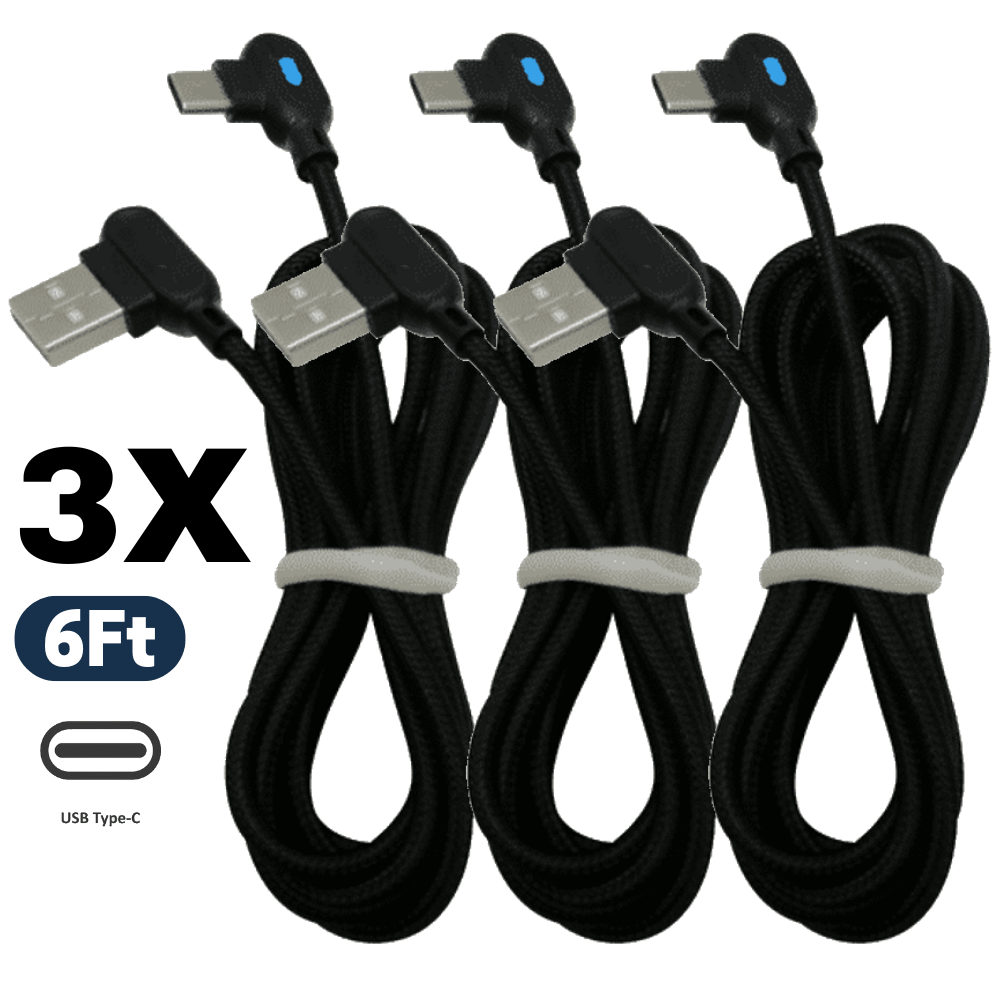 

3pcs Usb Type C Cable 90 Degree Led Fast Charging Cord 6ft For Samsung Android