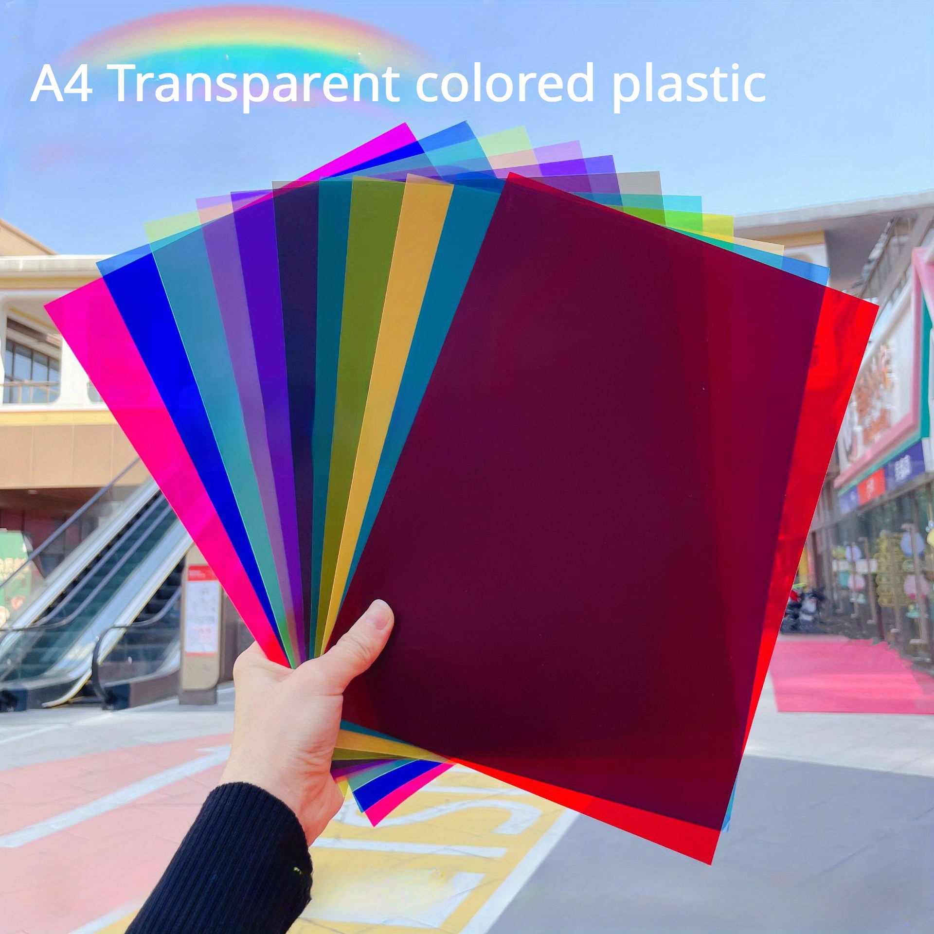 

A4 Transparent Colored Plastic Sheets - 12 Vibrant Colors, Polished , Diy Craft Pvc Film In Shades