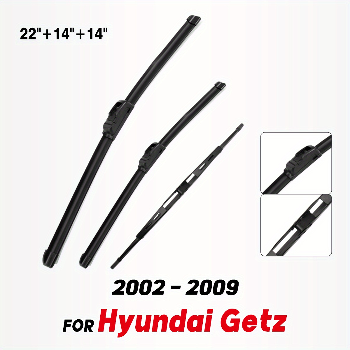 TEMU Wiper Front & Rear Wiper Blades Set Kit For Getz 2002 - 2009 Windshield Windscreen Window Brushes 22" 14" 14"
