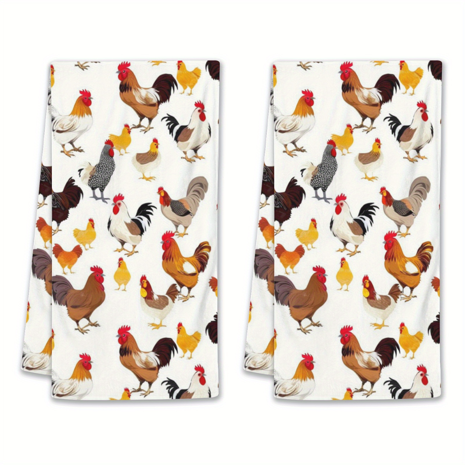 

2pcs, Hand Towel, Chicken Rooster Printed Kitchen Decorative Dish Towels, Farmhouse Style Absorbent Cloth Tea Towels For Cooking, Baking, Housewarming Gifts, Cleaning Supplies, Bathroom Supplies
