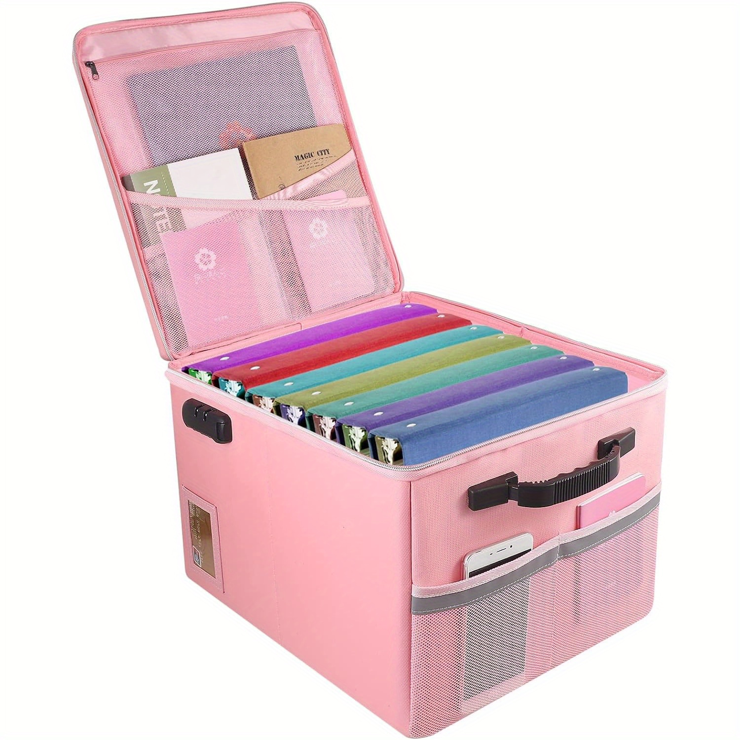 file box with lock fireproof document box with zipper lid collapsible file organizer storage box filing box with handle portable home office safe box for hanging letter legal folder
